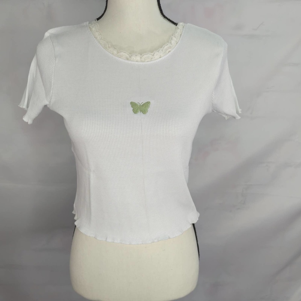 NWT | Dolls Kill x Daisy Street Embroidered Butterfly Ribbed Crop Top